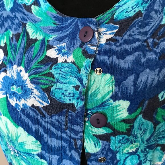 Sarah Taylor Floral Crepe Blouse: Vintage Blue Flowery Rayon Tunic, Size M - Picture 4 of 8